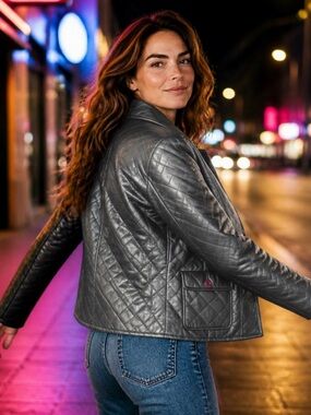 Components by Vakko 100% Lamb Leather Quilted Jacket Black Size L Luxury